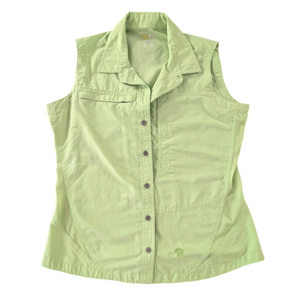 Mountain Hardwear Sleeveless Hiking‎ Shirt Green Button Up Vest Women 8 OL1022